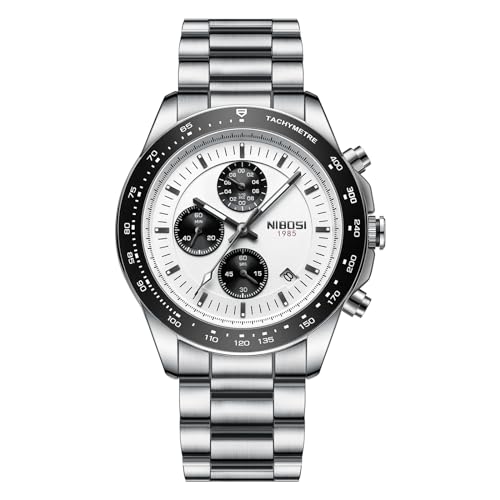 Image of NIBOSI Watches for Men Fashion Business Brown Men's Watch Military Waterproof Chronograph Quartz Wrist Watches with Stainless Steel Leather Strap