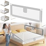 Jopassy 2er Bettgitter 200 X H64 cm Bettschutzgitter Kinderbettgitter für Kinder,Rausfallschutz Boxspringbett Klappbar Nagelfreie Montage luftiges Rausfallschutz Bett für Kleinkinder Baby,Grau