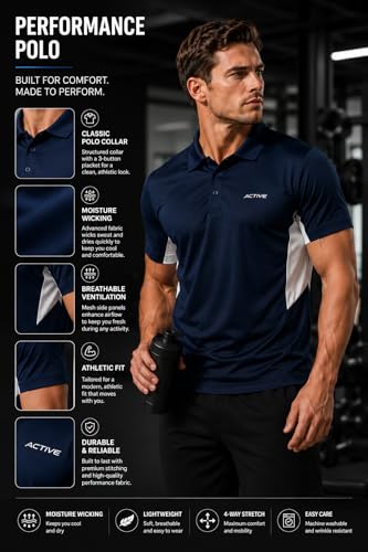 Image of Raves Mens Performance Collared Polo Shirt | Quick Dry, Lightweight, Breathable Sports & Everyday Wear Polo | Athletic Fit