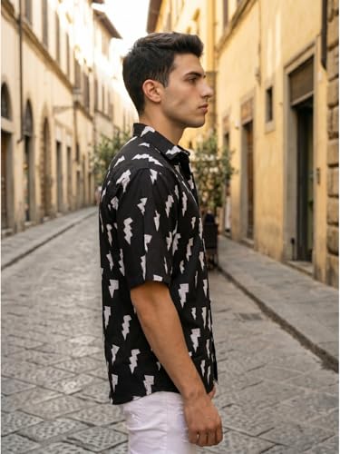 Image of BROWN CULTURE Men's Cotton Blend Printed Shirt with Spread Collared Neck Half Sleeves Oversized Straight Hem Length and Button Down Closure | Formal Shirts for Men
