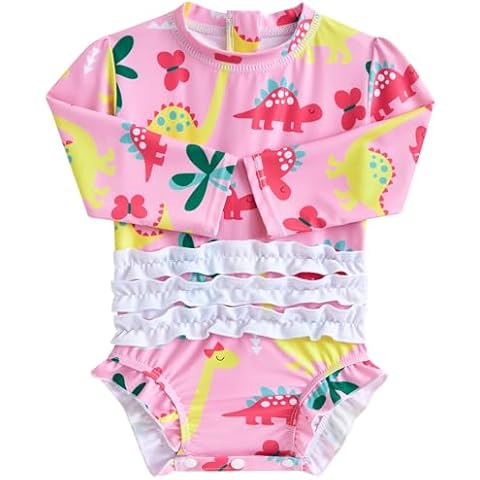 BFUSTYLE UPF 50+ Beach Suit 18-24 Months Ruffle Dinosaur Bathing Suit Zipper Bathsuit for Baby Tollder Infant Girl Kid Cover