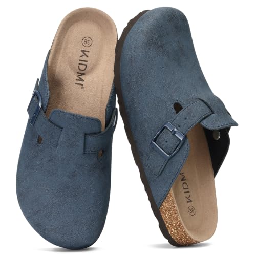 Image of KIDMI Unisex Vegan Suede Clogs Leather Mules Womens Mens Cork Footbed Potato Shoes with Arch Support