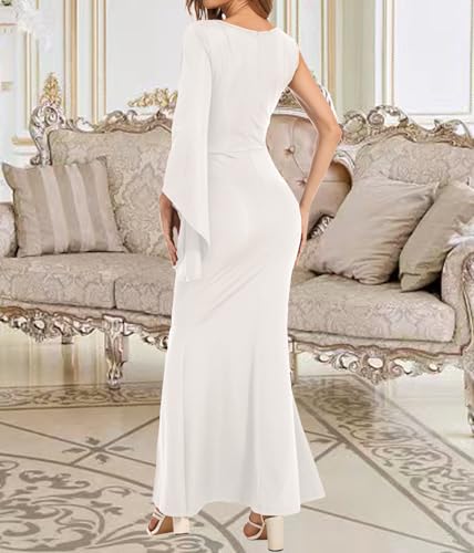 Image of Women's Elegant One Bell Sleeve Side Split Bodycon Long Formal Evening Dress