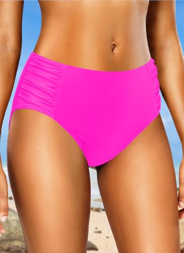 Image of Women Bikini Bottoms Mid Waist Bathing Suit Swimsuit Ruched Swim Bottom | Full Coverage, Full Lining, Shirred, Mid Rise, Tummy Control