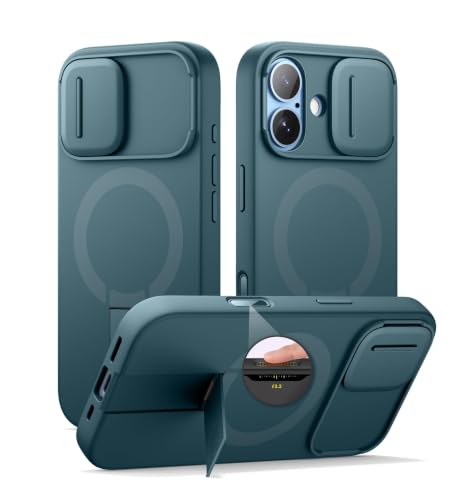 Image of SURITCH for iPhone 17 Case with Camera Control Cover, Camera Slide Cover and Adjustable Kickstand, Compatible with MagSafe, Shockproof Bumper Protective Cases 6.3 Inch, Lake Green