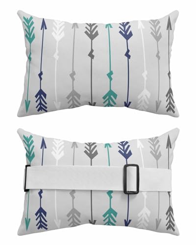 Anzona Pack of 4 Grey Blue Teal Arrow Lumbar Pillow Covers, Outdoor Waterproof Throw Pillow Covers Set, Boho Ethnic Farmhouse Decorative Cushion Case for Patio Beach, 12x20 Inch