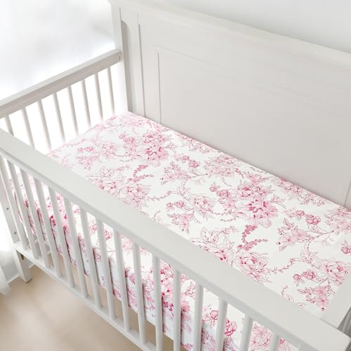 Image of DILIMI Fitted Crib Sheets for Baby Boys and Girls, Ultra-Soft Breathable Baby Crib Sheet Fits Standard Crib and Toddler Mattress, Pink Floral