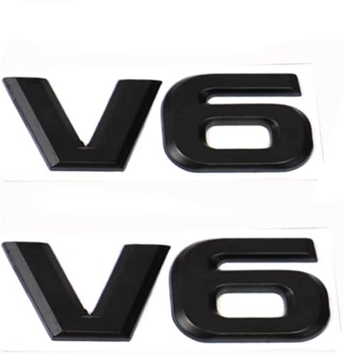 2 emblemas de aleación de zinc 3D V6, para decoración de coche (negro)