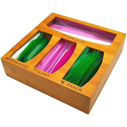 Prolee Ziplock Bag Organizer Bamboo For 4 Size Bags, Gallon, Quart, Sandwich & Snack, Food Storage Bag Organizer #TOP8