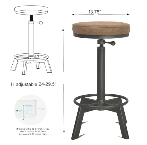 Butaco Industrial Vintage, asiento de PU ajustable en altura 23.7-29.5 pulg, con base de hierro fundido y rotación 360°, juego de 2 miniatura 2