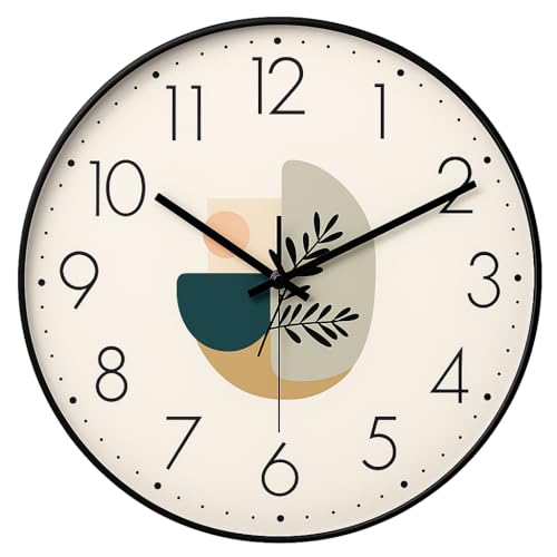 Auromin Unique Wall Clock for Living Room Stylish Latest | Modern Analog Clock for Bedroom, Kitchen, Hall, Office | Modern Analog Time Piece Home Decor Item (Black Leaf)