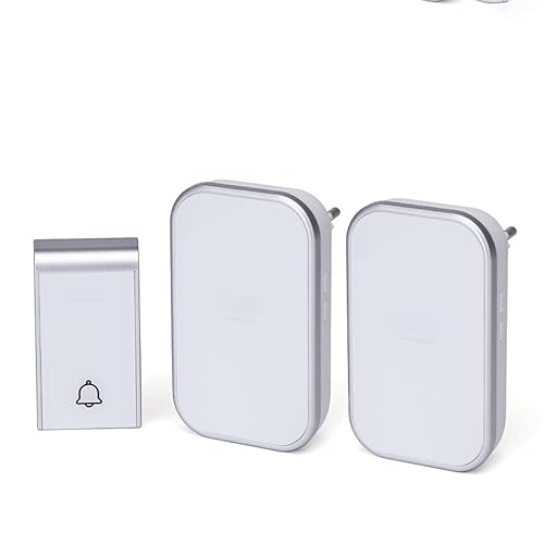 Timbre inalámbrico digital CA, blanco y plateado, instalación fácil, alertas sonoras; ideal para mejorar la comunicación en el hogar.