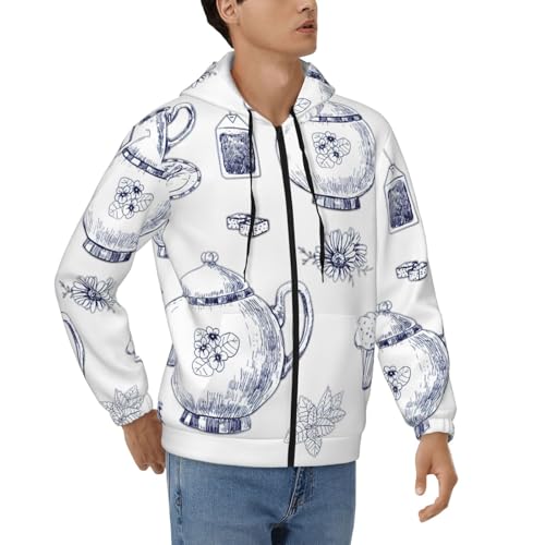 Sweatshirt homme zippé épais idéal pour les soirées fraîches en terrasse motif tasses