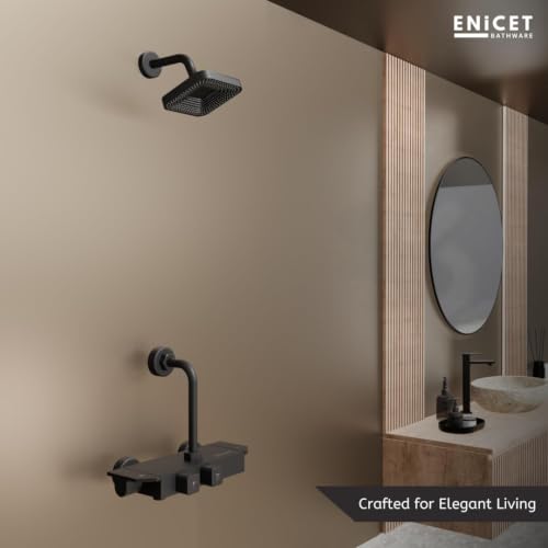 Image of ENICET Contemporary Wall Mixer for Bathroom - Sleek Modern Design - Heavy Metal Build with Storage Space for Essentials - 190mm L Bend Provision for Shower - Modern Design - Matte Black (piano121)