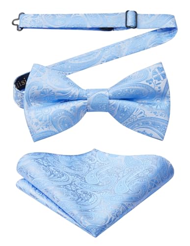 Image of HISDERN Bow Ties for Men Paisley Floral Pre-tied Bowtie Pocket Square Set Men's Formal Bow Ties Wedding Party