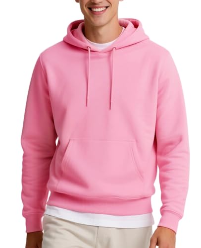 Mlgaril Mens Pink Hoodies Pullover Hooded Sweatshirt Midweight Athletic Hoodie for Men Long Sleeve Fleece Sweat Shirt with Pocket,L