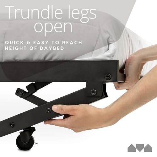 image for Milliard Roll-Out Trundle Bed with Wheels, Modern Black Frame, Trundle
