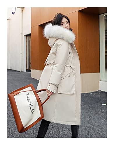 DULIDU Jaqueta térmica feminina de inverno com capuz removível forrada com pele, Off-white, GG