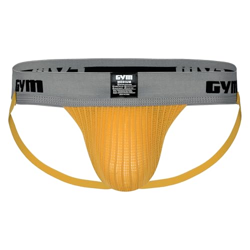 GYM Workout Jockstrap with 2" Waistband, Yellow, XL