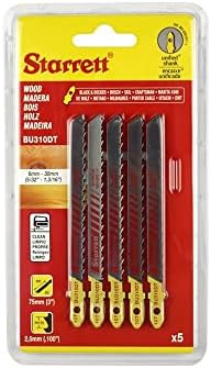 Starrett Wood Cutting Jigsaw Blades - 5 Pack BU310T Unified Shank Bi-Metal Saw Tapered Blade Clean Cuts - Compatible With Bosch Dewalt Hitachi Festool Milwaukee,Black