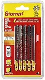 Starrett Wood Cutting Jigsaw Blades - 5 Pack BU310T Unified Shank Bi-Metal Saw Tapered Blade Clean Cuts - Compatible With Bosch Dewalt Hitachi Festool Milwaukee,Black