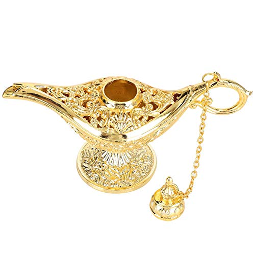 Lâmpada de óleo de gênio mágico da Aladdin, lâmpada de metal esculpida vintage lendária para fantasi
