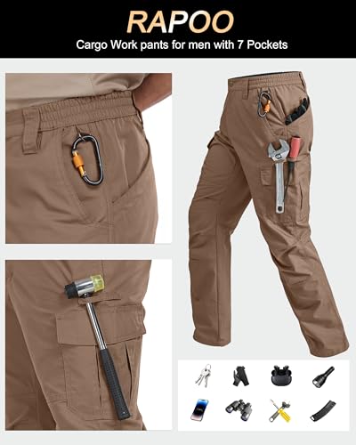 Image of Rapoo Mens Cargo Pants Ripstop Water Resistant Breathable Tactical Hiking Pants with 7 Pockets