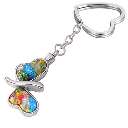 COCO Park Multicolor Murano Glass Flower Butterfly Urn Pendant Keyring Cremation Jewelry Ash Memorial Keepsake Stainless Steel Keychain