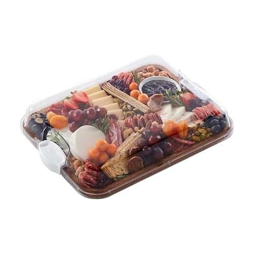 FARBERWARE Build-A-Board Acacia Cutting Board with Built-in Storage Compartments, Clear Locking Lid & White Handles, Great for Charcuterie & Snacks