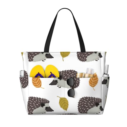 Sac de plage hérisson d'automne grand cabas bandoulière pour vos sorties ensoleillées et pique-niques