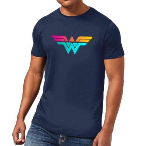 Image of Official Justice League Neon Wonder Woman Adults T-Shirt Navy - L