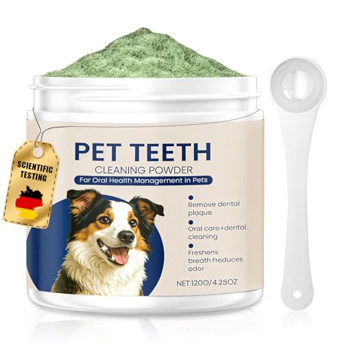 120g Polvo de limpieza de dientes de perro, Elimina el mal aliento, eliminador de sarro, Mejora Aliento, polvo dental para perros pequeños, medianos y grandes también para gatos