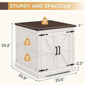 Farmhouse end table with charging station24 large sofa side table with barn door rustic wood square nightstand bedside table with adjustable shelf for living room bedroomantique white  urban country home decor