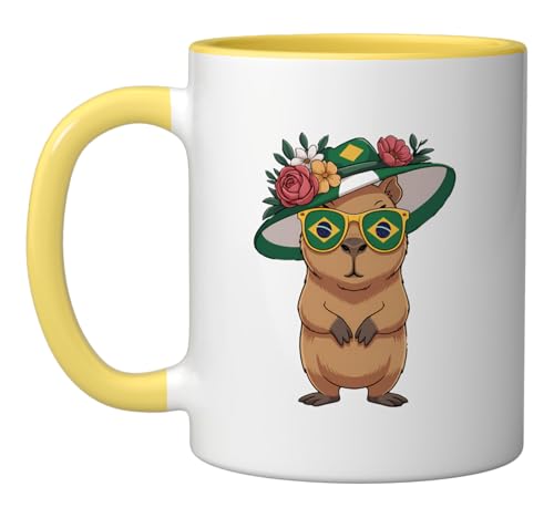 Taza cerámica Brasil con bandera amarilla y blanca miniatura 1