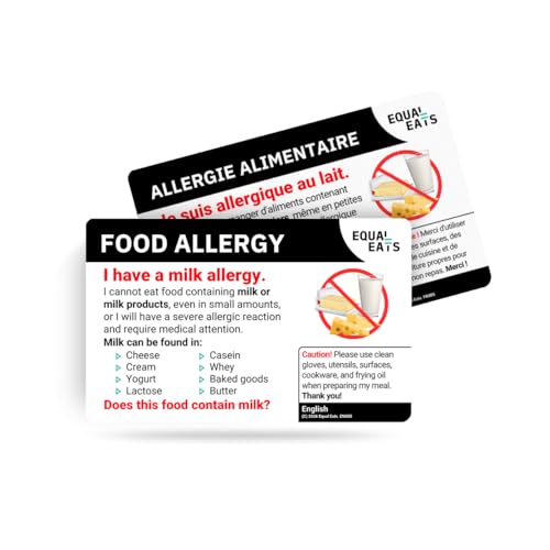French Milk Allergy Card | Plastic Medical Alert Chef Card | Equal Eats Dairy Allergy Translation Card for Travel in France