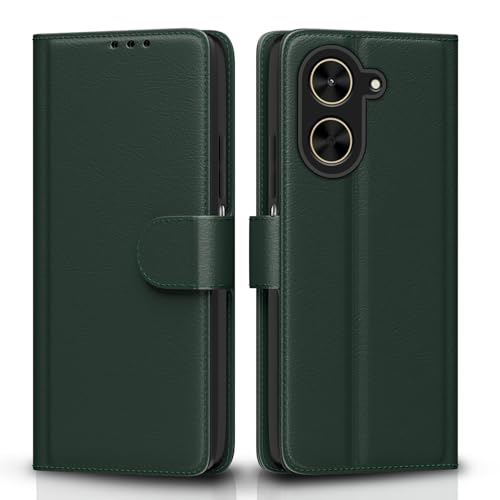 Image of Amazon Basics Flip Cover for Poco C71 / Redmi A5 Leather Finish | Wallet Stand and Shock Proof | Inside TPU with Card Pockets | Complete Protection Flip Case(Green)