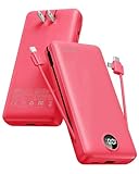 VRURC Power Bank with AC Wall Plug, 20000mAh Portable Charger,Built-in Micro,USB C Three Cables,22.5W QC 20W PD Fast Charging Battery Pack Compatible with iPhone Samsung Android iPad Smartphones-Red