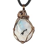 Designs by Nature Gems Handmade Men's Rainbow Moonstone Necklace 24 inch Black Leather Cord Antique Bronze, June Birthstone