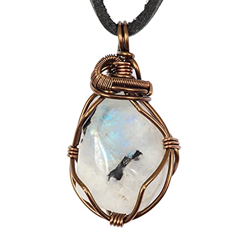 Rainbow Moonstone Necklace - June Birthstone - Men's Pendant - Antique Bronze - Men's Necklace With Leather Cord - 24 Inch Unisex Pendant