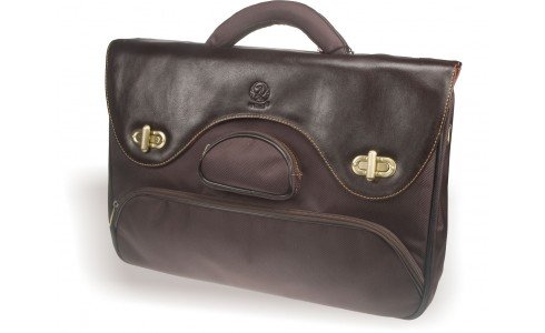 Borsa tessuto/pelle marrone 2 soffietti 1 tascone