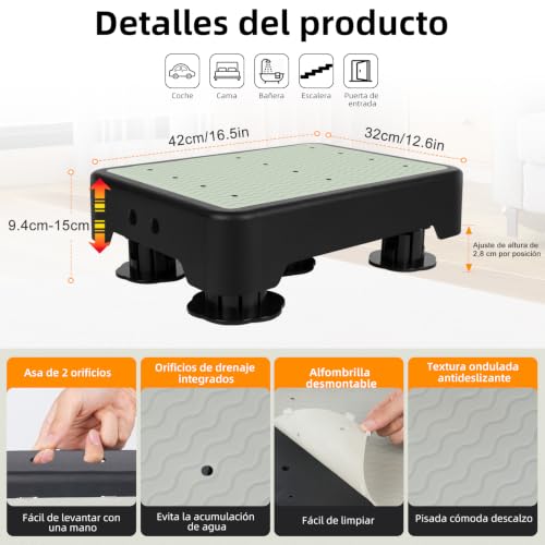 Miniatura 2 de Aukimo Taburete Antideslizante Ajustable, Escalón Con 3 Niveles De Altura, Capacidad 250 Kg, Ligero Y Portátil Para Adultos Y Ancianos, Ideal Para Hogar Y Exteriores
