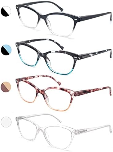 MODFANS Women Reading Glasses 1.0 4 Pair Stylish Ladies Readers with Comfort Spring Hinge Pattern Design Pouch Included