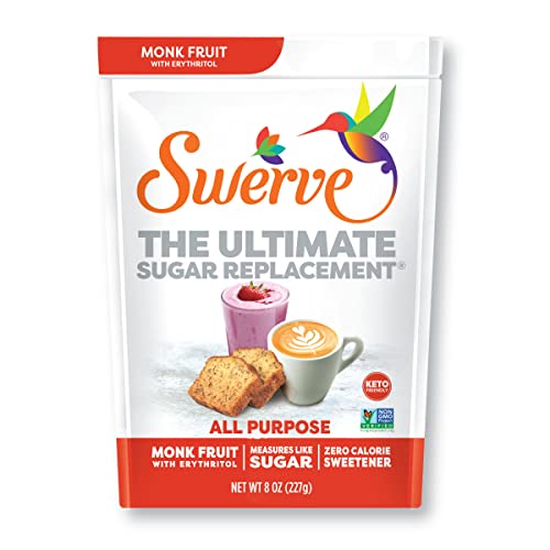 Swerve Classic Monk Fruit Sweetener - Granular Sugar Substitute, Zero Calorie, Keto Diet Friendly, Zero Net Carbs, Baking, Extract, Sugar Replacement, 8 ounce Pouch