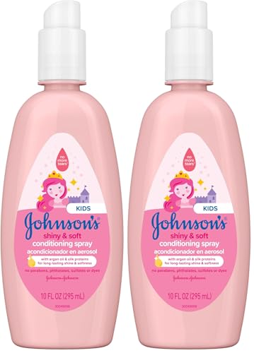 Image of Johnson's Kids Shiny & Soft Hair Conditioning Spray with Argan Oil & Silk Proteins, Tear-Free Conditioning Spray for Shine & Softness, Gentle for Toddler Haircare, 10 fl. oz (Pack of 2)