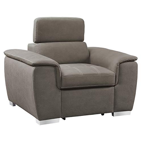 Lexicon Asheville Tufted Fabric Arm Chair With Pull-Out Ottoman, 45" W, Taupe #TOP23