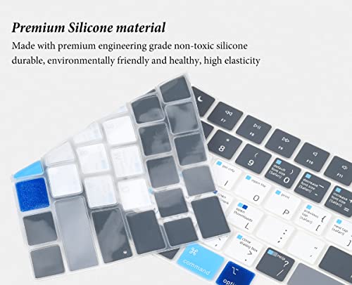 Keyboard Cover With Mac Os Shortcut Hot Keys For Apple Macbook Pro 14 Inch A2442 A2779 2021 2023/Macbook Pro 16 Inch A2780 A2485 With M1 M2 Pro/Max, Macbook Air 13.6" 15.3" A2681 A2941 Skin-Blue&White #TOP2
