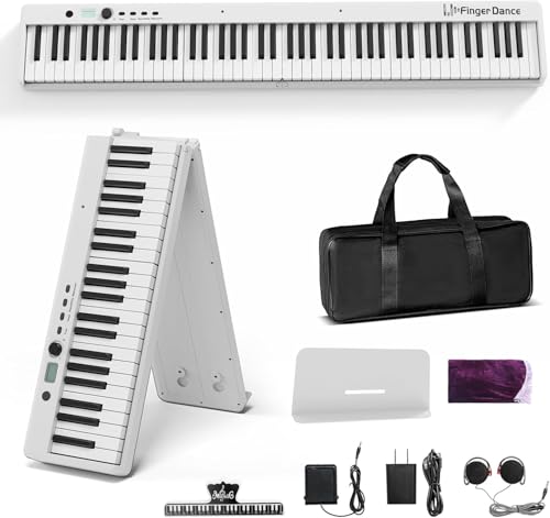 Finger Dance Faltbares Klavier, 88 Tasten Full Size Semi Weighted Keyboard Digital Piano, tragbare elektronische Tastatur mit Bluetooth MIDI, mit Tragetasche für Anfänger