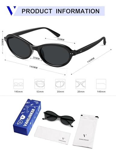 Image of VANLINKER Trendy Oval Polarized Sunglasses for Women Men Small 90s Style Retro Cat Eye Frame Narrow Sleek Design VL9847