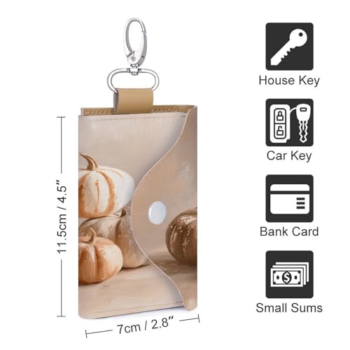 Vintage Pumpkins Beige Aesthetic Key Holder Bag PU Leather ID Card Holder Keychains Case Cover for Men Women2