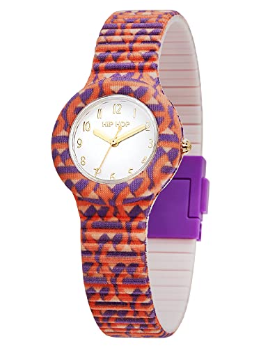 Hip Hop Orologio Donna Logomania Quadrante Mono-Colore Bianco Movimento Solo Tempo - 3H Quarzo E Cinturino Silicone Con Tessuto Multicolore Hwu1151